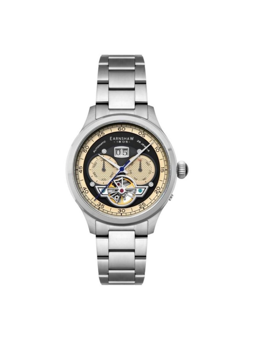 NWT Thomas Earnshaw Baron Grand Date Calendar Open Heart Black Dial Men's Watch